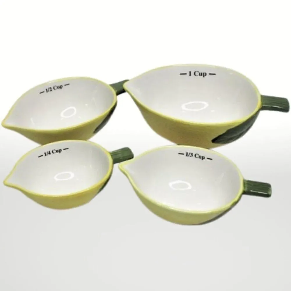 Lemon Measuring Cups Ceramic Whimsical Cottagecore Grandmacore Yellow Set of 4
